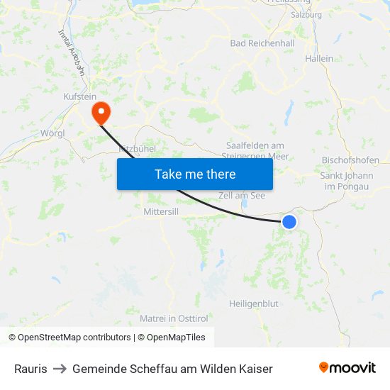 Rauris to Gemeinde Scheffau am Wilden Kaiser map