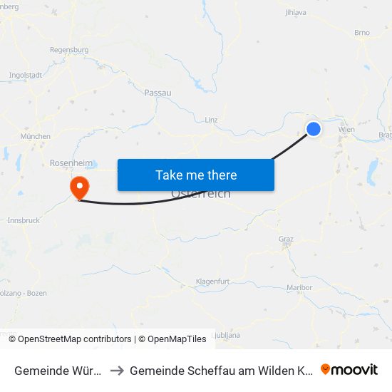 Gemeinde Würmla to Gemeinde Scheffau am Wilden Kaiser map