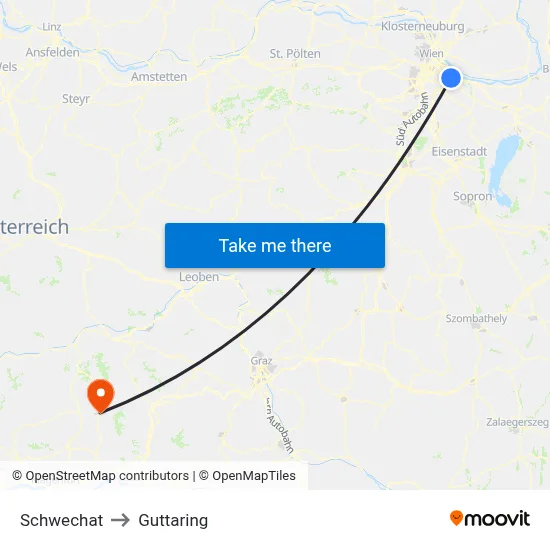 Schwechat to Guttaring map