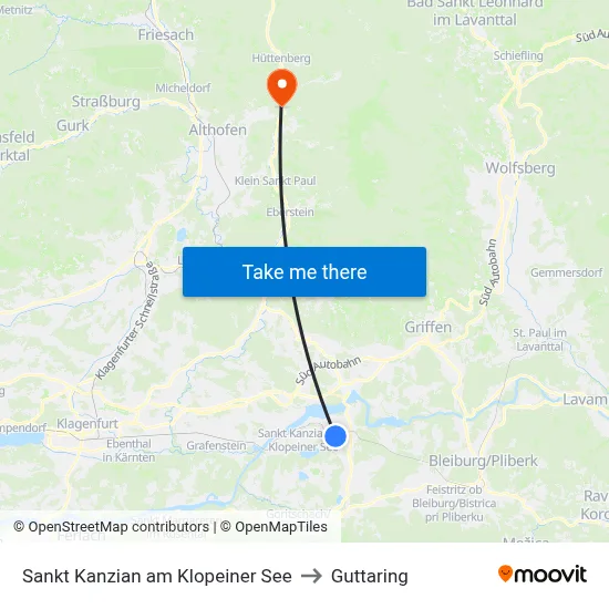 Sankt Kanzian am Klopeiner See to Guttaring map