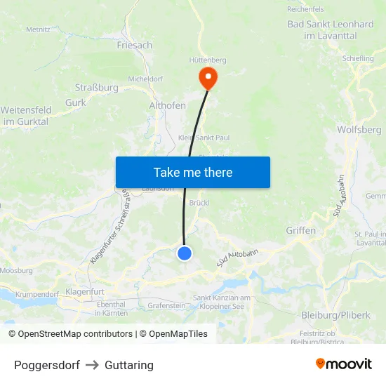 Poggersdorf to Guttaring map