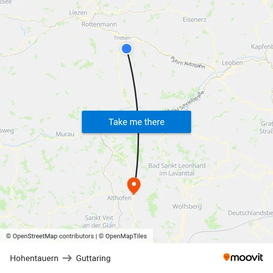 Hohentauern to Guttaring map