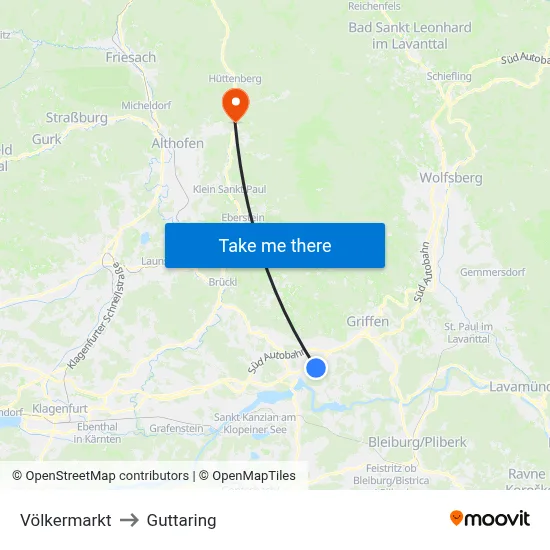 Völkermarkt to Guttaring map