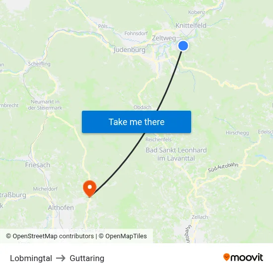 Lobmingtal to Guttaring map