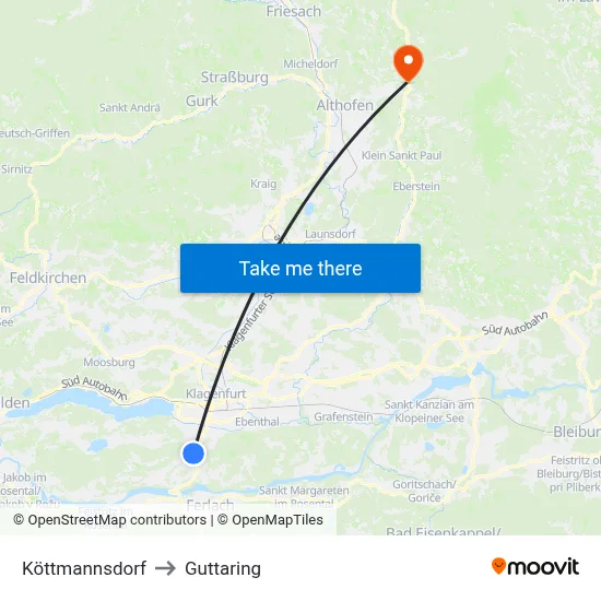 Köttmannsdorf to Guttaring map