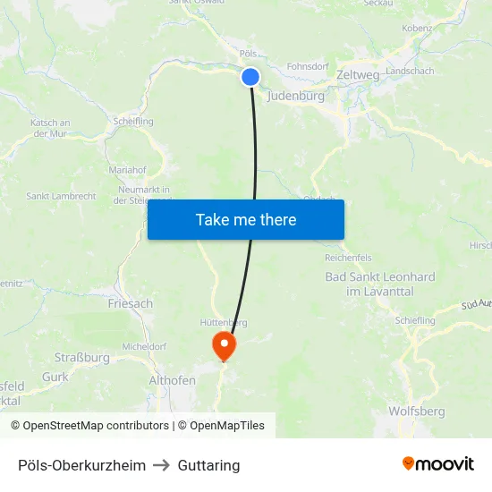 Pöls-Oberkurzheim to Guttaring map