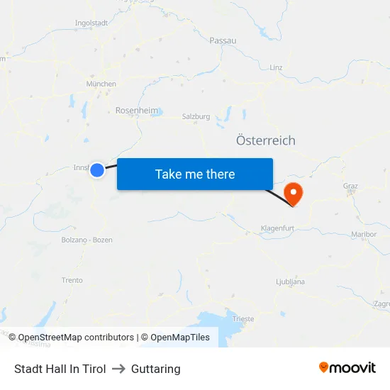 Stadt Hall In Tirol to Guttaring map
