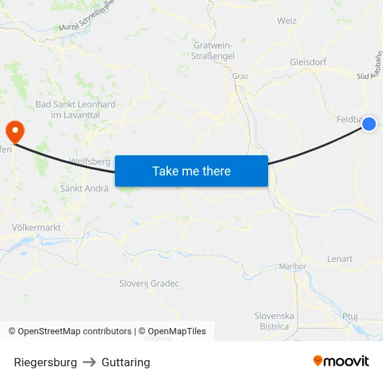 Riegersburg to Guttaring map