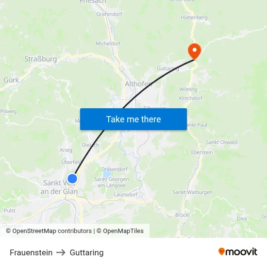 Frauenstein to Guttaring map
