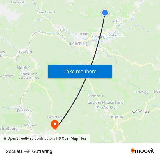 Seckau to Guttaring map