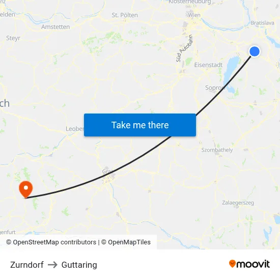 Zurndorf to Guttaring map