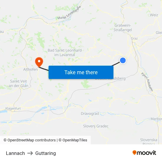 Lannach to Guttaring map