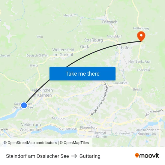 Steindorf am Ossiacher See to Guttaring map