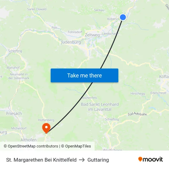 St. Margarethen Bei Knittelfeld to Guttaring map