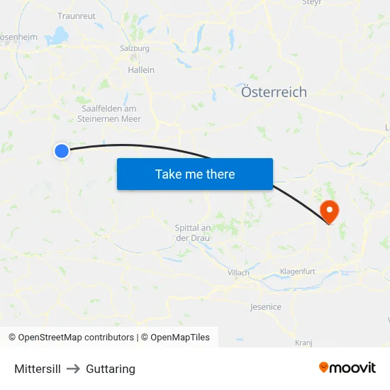 Mittersill to Guttaring map