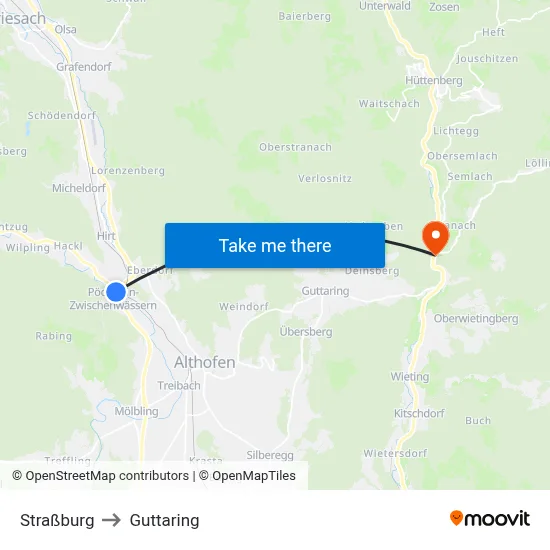 Straßburg to Guttaring map