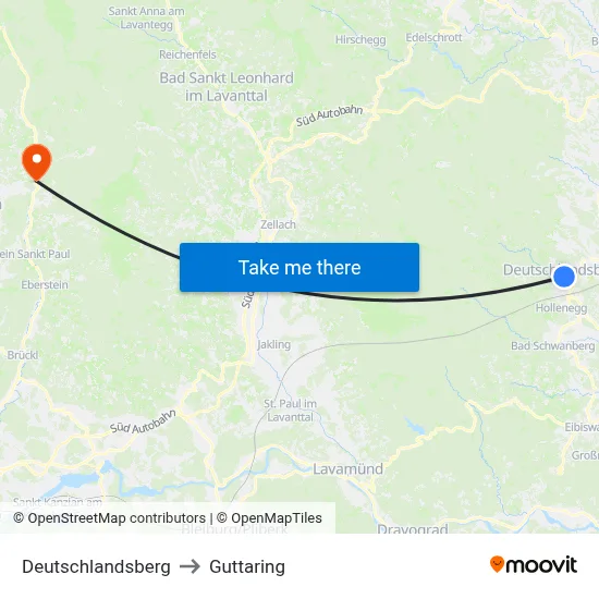 Deutschlandsberg to Guttaring map