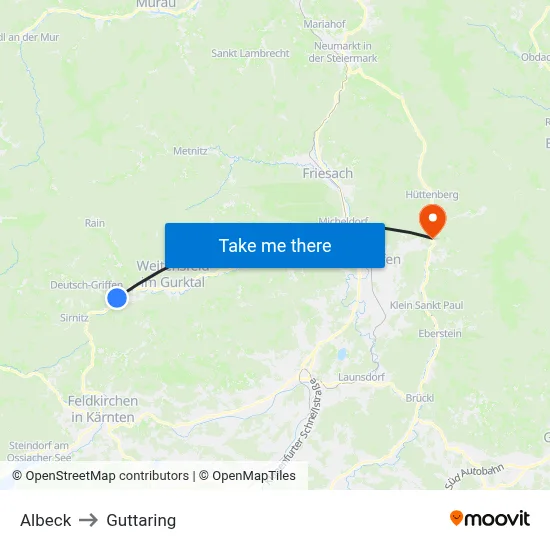 Albeck to Guttaring map
