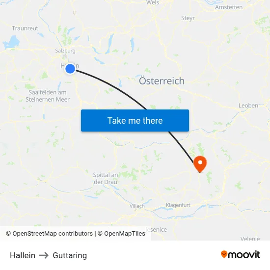 Hallein to Guttaring map