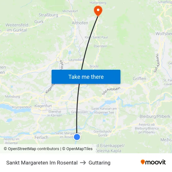 Sankt Margareten Im Rosental to Guttaring map