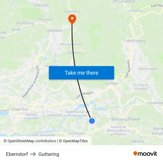 Eberndorf to Guttaring map