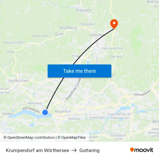 Krumpendorf am Wörthersee to Guttaring map