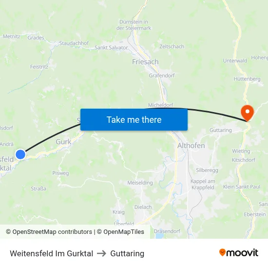 Weitensfeld Im Gurktal to Guttaring map