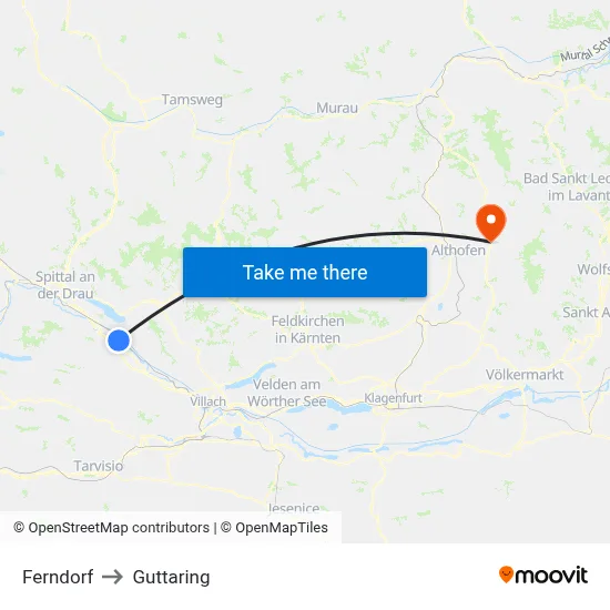 Ferndorf to Guttaring map
