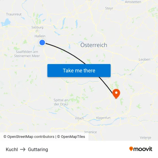 Kuchl to Guttaring map