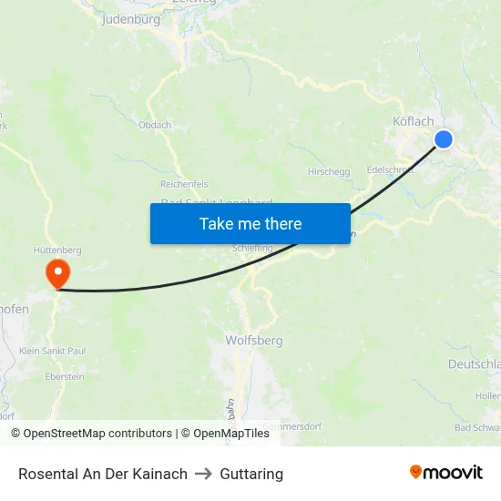 Rosental An Der Kainach to Guttaring map