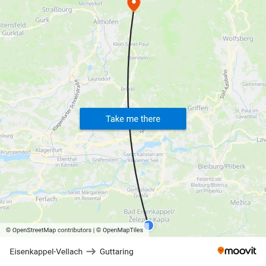 Eisenkappel-Vellach to Guttaring map