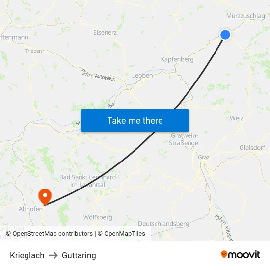 Krieglach to Guttaring map