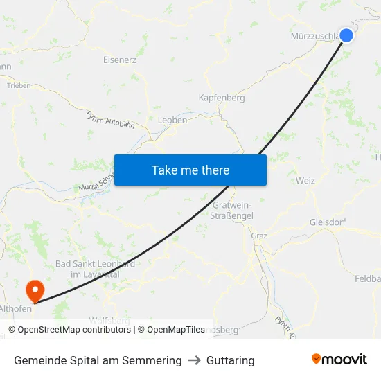 Gemeinde Spital am Semmering to Guttaring map