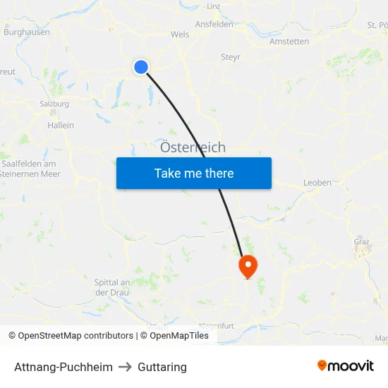 Attnang-Puchheim to Guttaring map