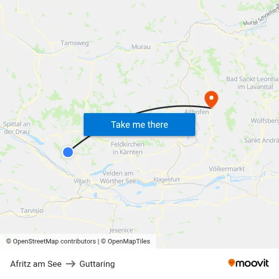 Afritz am See to Guttaring map