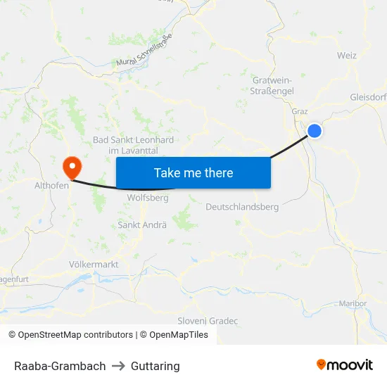 Raaba-Grambach to Guttaring map