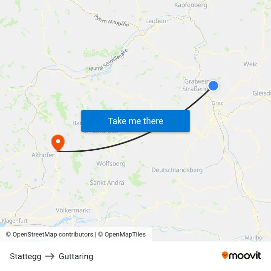 Stattegg to Guttaring map