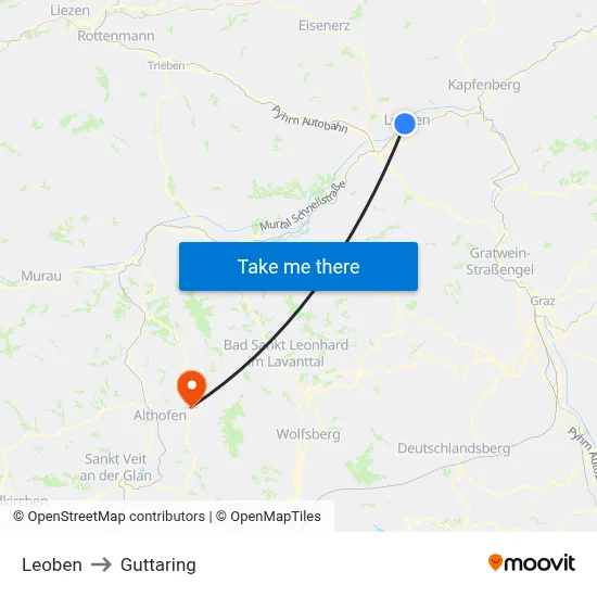 Leoben to Guttaring map