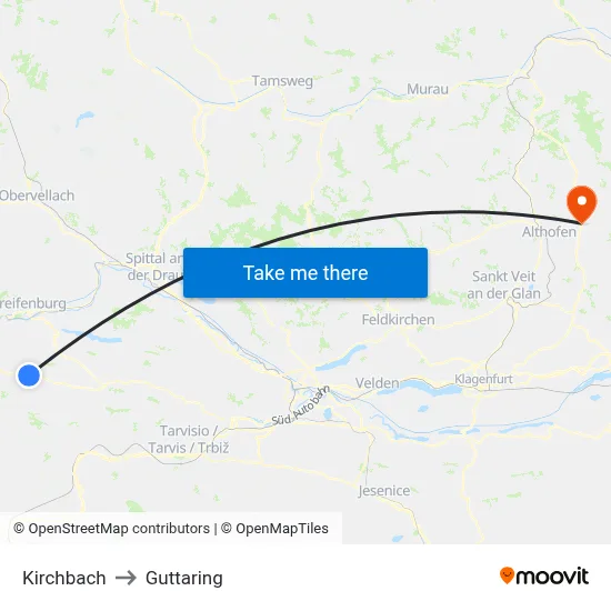 Kirchbach to Guttaring map