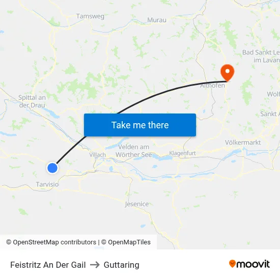 Feistritz An Der Gail to Guttaring map