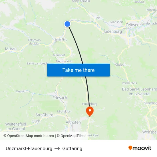 Unzmarkt-Frauenburg to Guttaring map