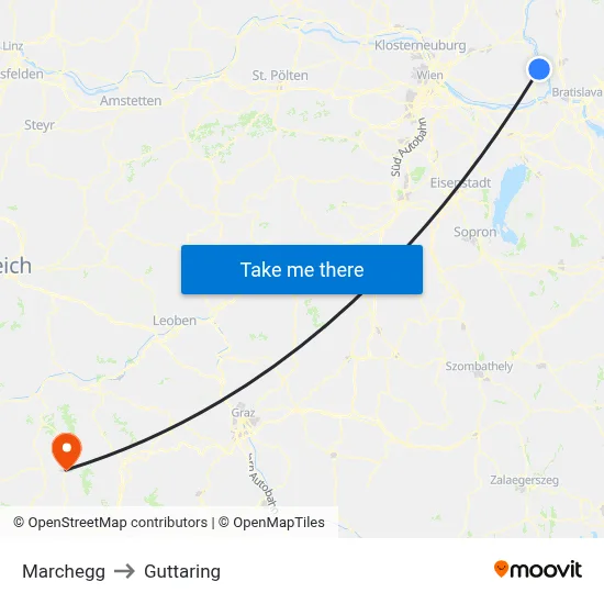 Marchegg to Guttaring map