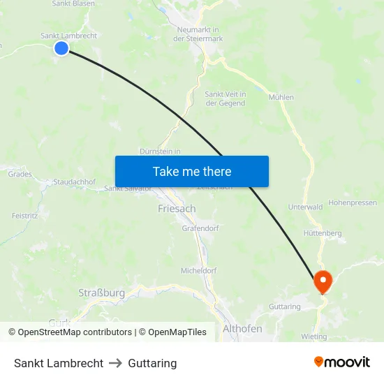 Sankt Lambrecht to Guttaring map