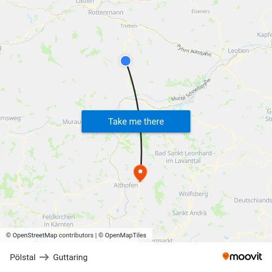Pölstal to Guttaring map