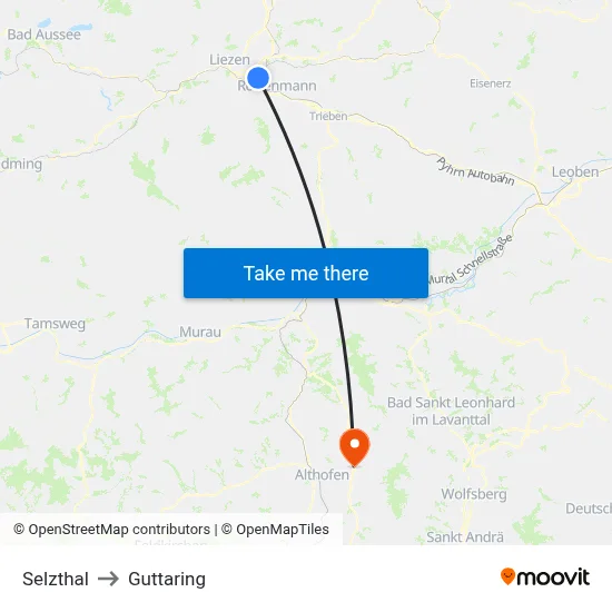 Selzthal to Guttaring map