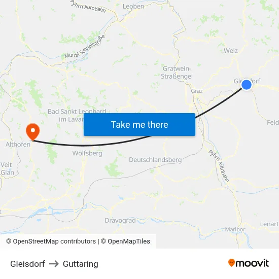 Gleisdorf to Guttaring map