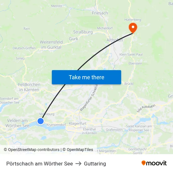 Pörtschach am Wörther See to Guttaring map