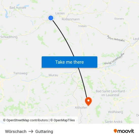Wörschach to Guttaring map