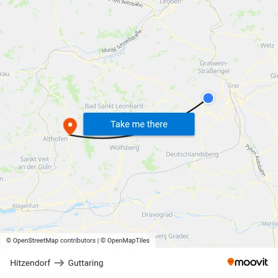 Hitzendorf to Guttaring map