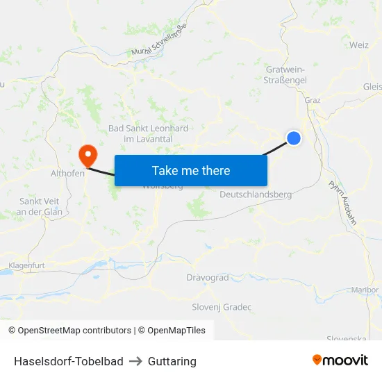 Haselsdorf-Tobelbad to Guttaring map
